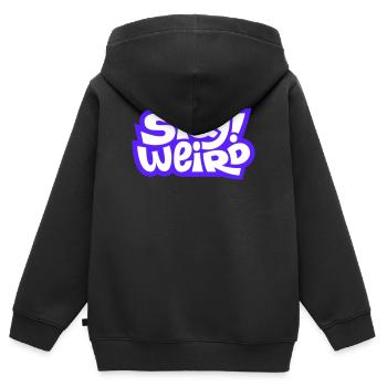 Design de police de comic Stay Weird - Sweat Premium à capuche zippé enfant bio - noir - Dos - AI Model Kid Male (0cm)