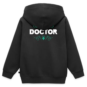 Lettrage d’ornement DOCTOR - Sweat Premium à capuche zippé enfant bio - noir - Dos - AI Model Kid Male (0cm)