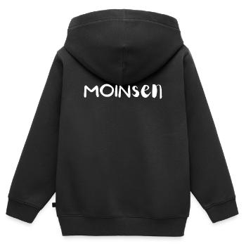 MOINSEN (Weiss) - Kinder Premium Organic Zip Hoodie - Schwarz - Hinten - AI Model Kid Male (0cm)