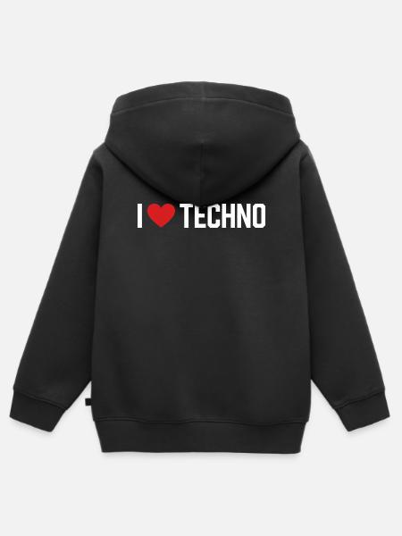 I love Techno. - Kinder Premium Organic Zip Hoodie - Schwarz