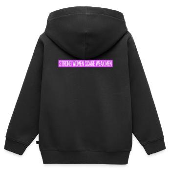 Des femmes fortes effraient les hommes faibles Féministe confiante - Sweat Premium à capuche zippé enfant bio - noir - Dos - AI Model Kid Male (0cm)