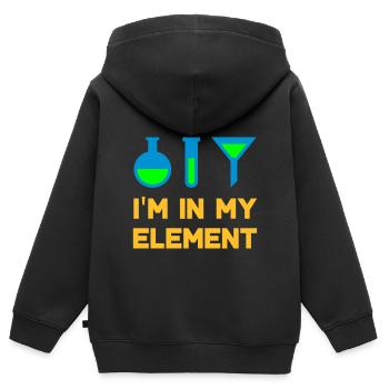 Je suis dans mon élément (flacon, éprouvette, entonnoir) - Sweat Premium à capuche zippé enfant bio - noir - Dos - AI Model Kid Male (0cm)