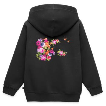 fleurs,fleur,printemps,fleurs - Sweat Premium à capuche zippé enfant bio - noir - Dos - AI Model Kid Male (0cm)