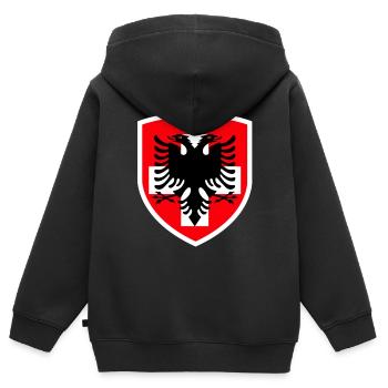 Albanie - Suisse - Kosovo - Sweat Premium à capuche zippé enfant bio - noir - Dos - AI Model Kid Male (0cm)