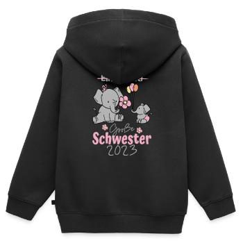 Grande Sœur 2023 Elephant Baby Design Girl - Sweat Premium à capuche zippé enfant bio - noir - Dos - AI Model Kid Male (0cm)