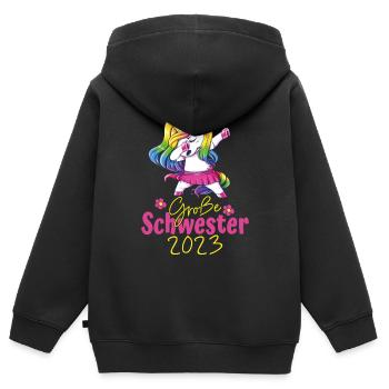 Große Schwester 2023 Einhorn Dabbing - Kinder Premium Organic Zip Hoodie - Schwarz - Hinten - AI Model Kid Male (0cm)