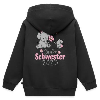 Große Schwester 2023 Elefanten - Kinder Premium Organic Zip Hoodie - Schwarz - Hinten - AI Model Kid Male (0cm)