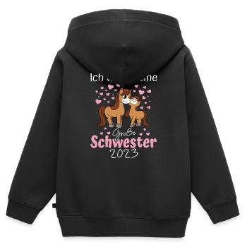 Ich Werde Große Schwester 2023 Pferde Pferdemotiv - Kinder Premium Organic Zip Hoodie - Schwarz - Hinten - AI Model Kid Male (0cm)