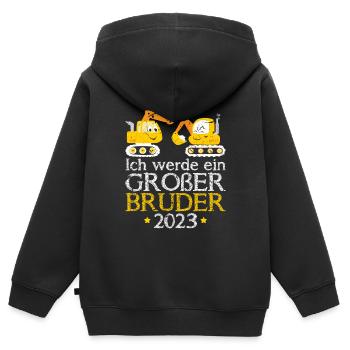 Ich Werde Großer Bruder 2023 Jungen Bagger - Kinder Premium Organic Zip Hoodie - Schwarz - Hinten - AI Model Kid Male (0cm)