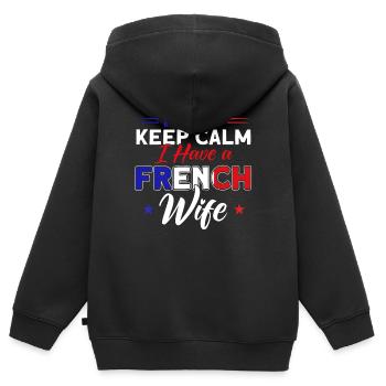 Français Drapeau Français Roots Cadeau - Sweat Premium à capuche zippé enfant bio - noir - Dos - AI Model Kid Male (0cm)