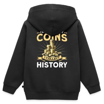 Collection de pièces Je collectionne l’histoire Cadeau - Sweat Premium à capuche zippé enfant bio - noir - Dos - AI Model Kid Male (0cm)