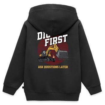 Bagger Bauarbeiter Schweres Gerät Geschenk - Kinder Premium Organic Zip Hoodie - Schwarz - Hinten - AI Model Kid Male (0cm)