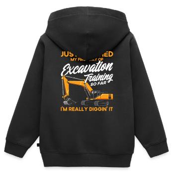 Bagger Schweres Gerät Bauarbeiter Geschenk - Kinder Premium Organic Zip Hoodie - Schwarz - Hinten - AI Model Kid Male (0cm)