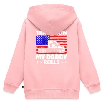 Trucker Semi-Remorque Truck Driver Cadeau - Sweat Premium à capuche zippé enfant bio - rose - Dos - AI Model Kid Female (0cm)