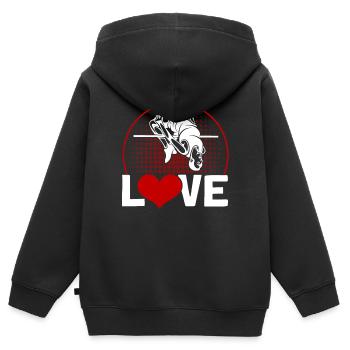 Saut à la perche Saut à la perche Cadeau - Sweat Premium à capuche zippé enfant bio - noir - Dos - AI Model Kid Male (0cm)