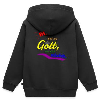 Du bist ein Gott, der mich sieht. (1. Mose 16,13) - Kinder Premium Organic Zip Hoodie - Schwarz - Hinten - AI Model Kid Male (0cm)