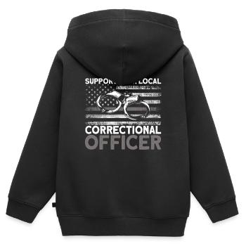 Agent correctionnel Menottes Gardien de prison - Sweat Premium à capuche zippé enfant bio - noir - Dos - AI Model Kid Male (0cm)