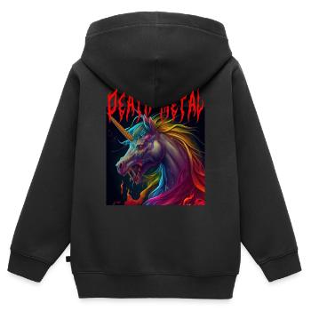Death Metal Licorne Rose - Sweat Premium à capuche zippé enfant bio - noir - Dos - AI Model Kid Male (0cm)