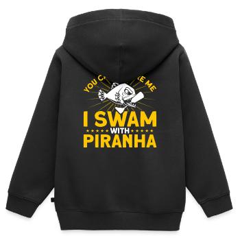 Ich schwamm mit Piranhas Amputierte Geschenk - Kinder Premium Organic Zip Hoodie - Schwarz - Hinten - AI Model Kid Male (0cm)