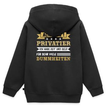 Achtung Privatier - Kinder Premium Organic Zip Hoodie - Schwarz - Hinten - AI Model Kid Male (0cm)