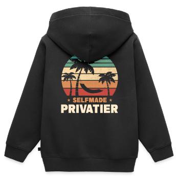 Selfmade Privatier - Kinder Premium Organic Zip Hoodie - Schwarz - Hinten - AI Model Kid Male (0cm)
