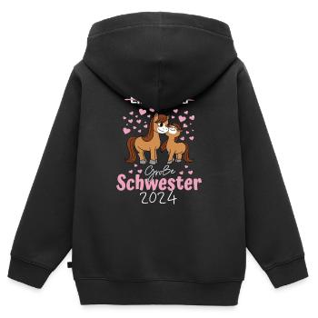 Große Schwester 2024 Pferd Baby Verkündung - Kinder Premium Organic Zip Hoodie - Schwarz - Hinten - AI Model Kid Male (0cm)