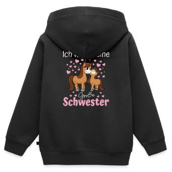 Große Schwester 2024 Pferd - Kinder Premium Organic Zip Hoodie - Schwarz - Hinten - AI Model Kid Male (0cm)