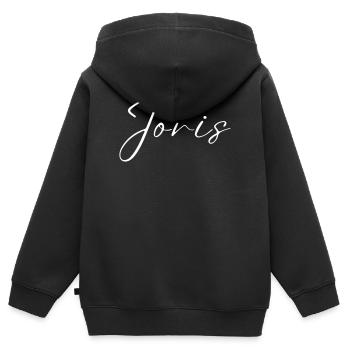 Nom de Jori avec le nom de J Garçon Naissance Bébé Garçon - Sweat Premium à capuche zippé enfant bio - noir - Dos - AI Model Kid Male (0cm)