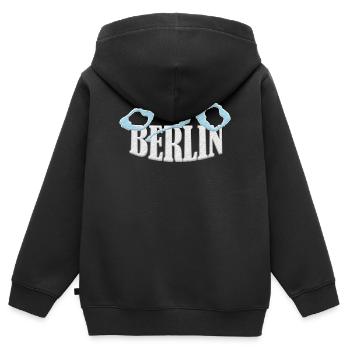 Berlin 030 Chemise exclusive - Sweat Premium à capuche zippé enfant bio - noir - Dos - AI Model Kid Male (0cm)