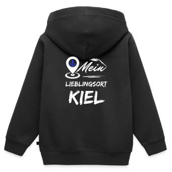 Kiel mon endroit préféré-la ville hanséatique de Kiel-Seagull, ancre - Sweat Premium à capuche zippé enfant bio - noir - Dos - AI Model Kid Male (0cm)