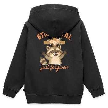 Waschbär Glaube Phrase Christlicher Humor - Kinder Premium Organic Zip Hoodie - Schwarz - Hinten - AI Model Kid Male (0cm)