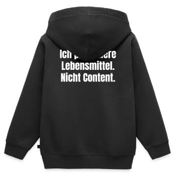 Lebensmittel, Nicht Content - Kinder Premium Organic Zip Hoodie - Schwarz - Hinten - AI Model Kid Male (0cm)