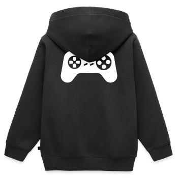 Texture vintage de la manette - Sweat Premium à capuche zippé enfant bio - noir - Dos - AI Model Kid Male (0cm)