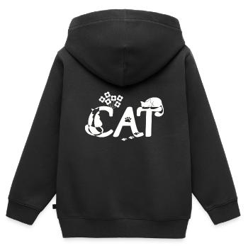 Chat avec chat (Blanc) - Sweat Premium à capuche zippé enfant bio - noir - Dos - AI Model Kid Male (0cm)