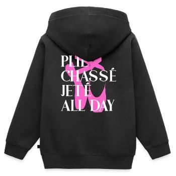 Plié Chassé Jeté TOUTE LA JOURNÉE - Ballet - Sweat Premium à capuche zippé enfant bio - noir - Dos - AI Model Kid Male (0cm)