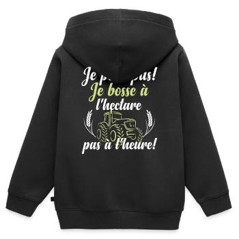 Je bosse à l'hectare - Sweat Premium à capuche zippé enfant bio - noir - Dos - AI Model Kid Male (0cm)