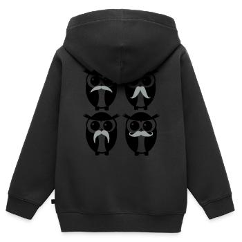 moustache owl - Sweat Premium à capuche zippé enfant bio - noir - Dos - AI Model Kid Male (0cm)