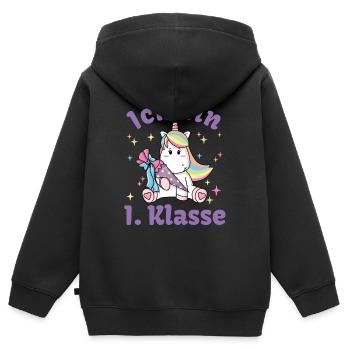 Je suis 1ère école d’écolier classe Licorne - Sweat Premium à capuche zippé enfant bio - noir - Dos - AI Model Kid Male (0cm)