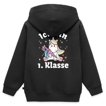 1ère classe écolier scolarité Licorne confiserie - Sweat Premium à capuche zippé enfant bio - noir - Dos - AI Model Kid Male (0cm)