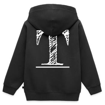 Riesen-T-Buchstabe - von Hand (weiß) - Kinder Premium Organic Zip Hoodie - Schwarz - Hinten - AI Model Kid Male (0cm)