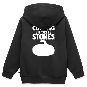 Curling it Takes Stones Curler Curling Stone - Sweat Premium à capuche zippé enfant bio - noir - Dos - AI Model Kid Male (0cm)