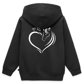 Chevaux Coeur Cavalier Cavalier Équitation - Sweat Premium à capuche zippé enfant bio - noir - Dos - AI Model Kid Male (0cm)
