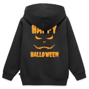 Joyeux visage d’Halloween - Sweat Premium à capuche zippé enfant bio - noir - Dos - AI Model Kid Male (0cm)