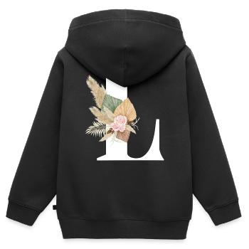 lettre L fleuris - Sweat Premium à capuche zippé enfant bio - noir - Dos - AI Model Kid Male (0cm)