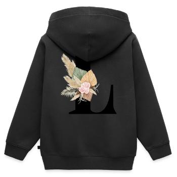 lettre L fleuris - Sweat Premium à capuche zippé enfant bio - noir - Dos - AI Model Kid Male (0cm)