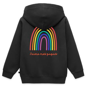 J'aime mes papas - Sweat Premium à capuche zippé enfant bio - noir - Dos - AI Model Kid Male (0cm)
