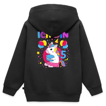 5. Geburtstag Mädchen Ich bin 5 Jahre mit Einhorn - Kinder Premium Organic Zip Hoodie - Schwarz - Hinten - AI Model Kid Male (0cm)