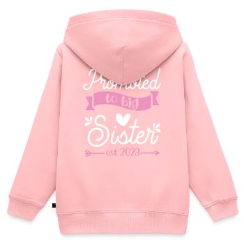 Promoted to big sister pregnancy announcement - Sweat Premium à capuche zippé enfant bio - rose - Dos - AI Model Kid Female (0cm)