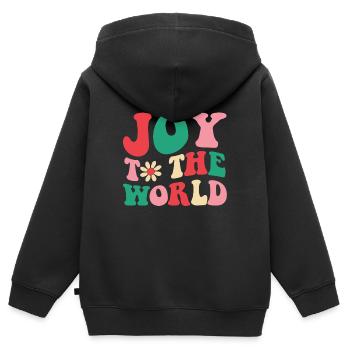 T-shirt de Noël Joy Love Peace world - Sweat Premium à capuche zippé enfant bio - noir - Dos - AI Model Kid Male (0cm)