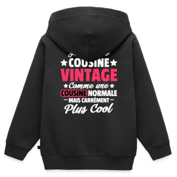 je suis une cousine / super cousine - Sweat Premium à capuche zippé enfant bio - noir - Dos - AI Model Kid Male (0cm)